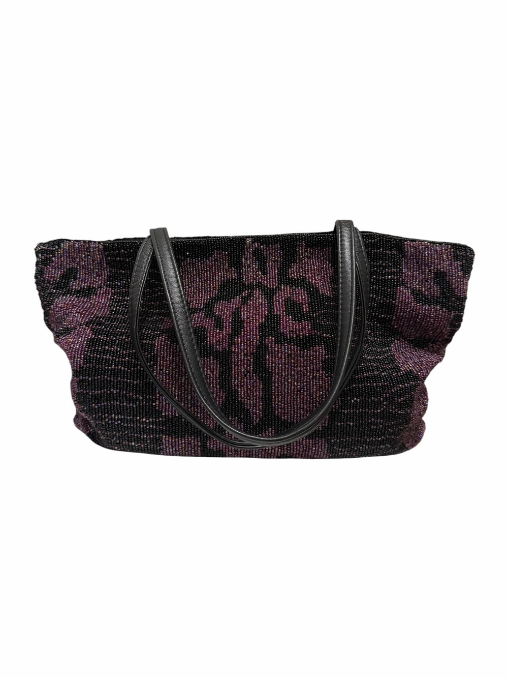 Christiana Purple/Black Beads Print Tote Handbag